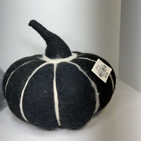Boiled Wool Pumpkins Tabletop Decor 9” & 8” JCP Fall Black Gray - Picture 2 of 7